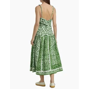 NWOT Farm Rio Floral Delicate Tapestry Linen Drop-Waist Midi Dress Size XL Green thumbnail 4