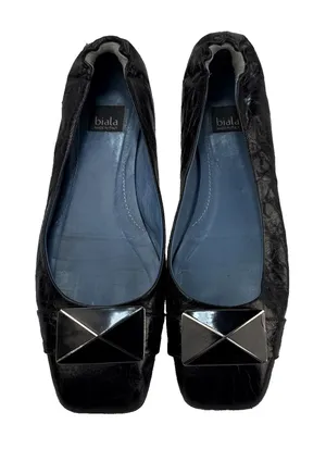 Biala Black Leather Square Toe Ballet Flats Size 8 Made in Italy thumbnail 1
