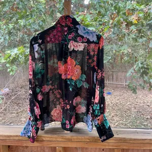 Cue Women's Black Colorful Floral Georgette Tie Neck Blouse Size 14 thumbnail 4