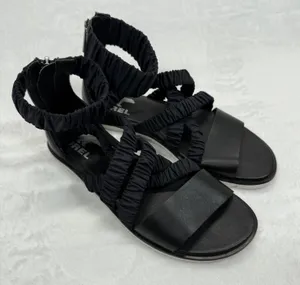 Sorel Gladiator Sandals Ruched Straps Back Zipper Black Leather Size‎ 6.5 thumbnail 1