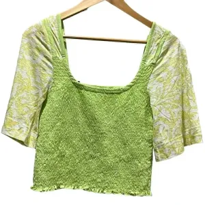 Free People‎ Marigold Smocked Lime 3/4 Sleeve Top Small thumbnail 1