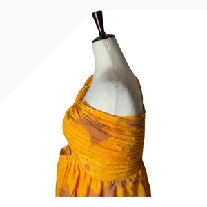 Isi Brown Dress women Medium Yellow Pleated One Shoulder Cutout Asymmetric‎ Midi thumbnail 8