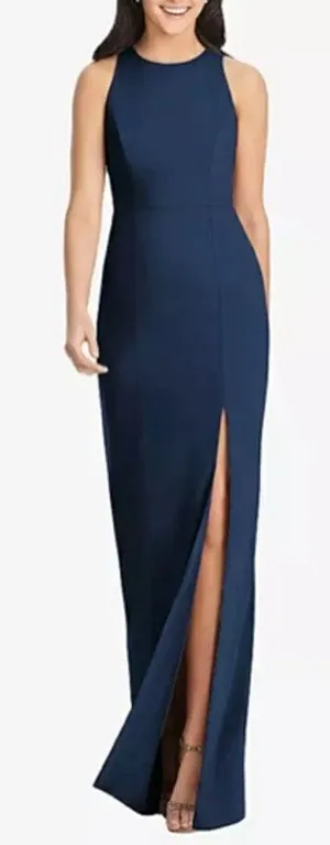 NWT Dessy Collection Diamond Cutout Back Trumpet‎ Gown Slit in Midnight Navy thumbnail 1
