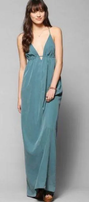 SILENCE + NOISE Triangle-Top Maxi Slip Dress in Olive thumbnail 1