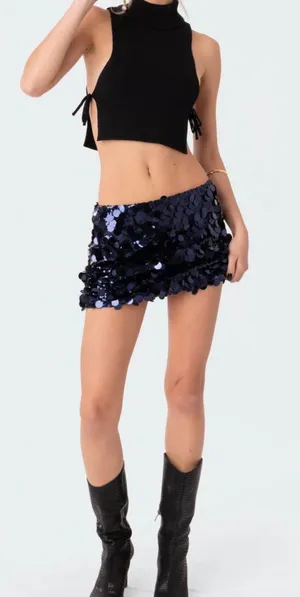Edikted Mini Navy Sequin Skirt thumbnail 1