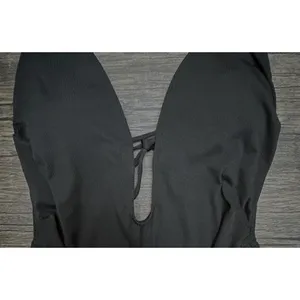 Black Plunge Tie Side‎ Ruched One Piece Swimsuit Adjustable Bathing Suit XS thumbnail 4