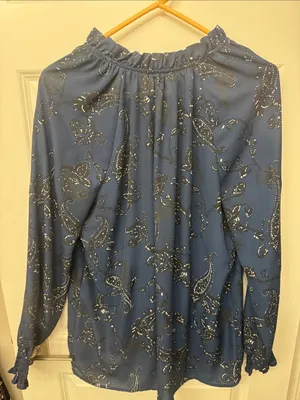 Time and Tru Blue Paisley Tie-Front Blouse thumbnail 3