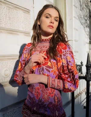 Farm Rio Sweet Floral Long Sleeve Minidress S thumbnail 7