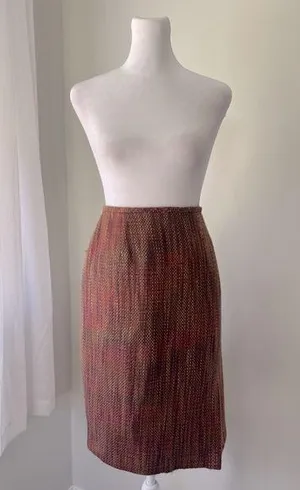 Vintage ‘00s Liz Claiborne Brown & Burgundy Textured Knee Length Skirt thumbnail 1
