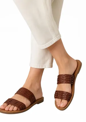 Universal Threads Addie Two Band Flat Slide Sandal Brown Size 7.5 thumbnail 1