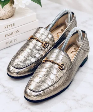 Sam Edelman Loraine Loafer Metallic Gold Crocodile Embossed Horsebit Leather 10M thumbnail 1