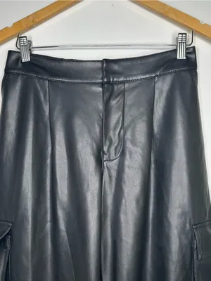 Urban Outfitters Black Faux Leather Wide Leg Cargo Pants Size Small thumbnail 5