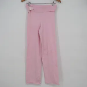 Pink Knit Lounge Pants Ribbed Buckle Waist Straight Leg Y2K Coquette Small thumbnail 2