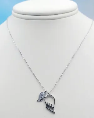 925 Sterling Silver Necklace Angel Wings 2 Pendants thumbnail 1