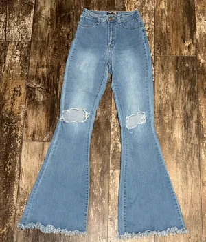 Chic Blue Flare Jeans with Distressed Details thumbnail 1
