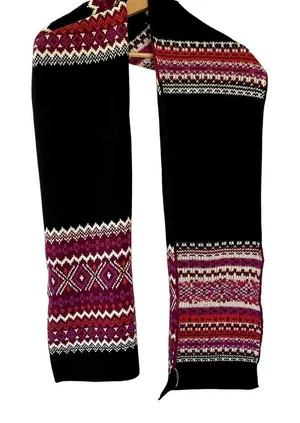 Talbots black and pink knit‎ geometric scarf one size cotton wool winter striped thumbnail 1