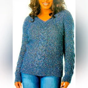 Adrienne Vittadini Blue Confetti Flecked Cable Knit Tunic Sweater XXL thumbnail 12