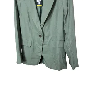 Express Women's Green‎ Linen Blend One-Button Blazer Jacket - Size M NWT thumbnail 3