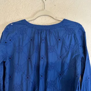 LOFT Blue Eyelet SMALL Embroidered Long Sleeve Blouse Top‎ Shirt Womens thumbnail 7