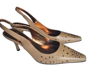Etienne Aigner NWOB Tan Bronze Laser Cut Sling‎ Back Pumps Stilettos Women's 8 thumbnail 1