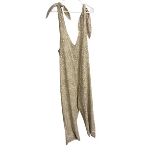 Easel Los Angeles Tan Paisley‎ Linen Blend Tie Shoulder Jumpsuit L EB41030 thumbnail 2