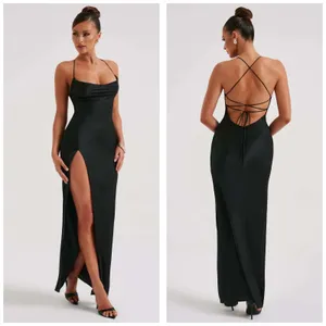 Babyboo Misha Maxi Dress Size Small Black Satin Formal Lace Up Back Wedding thumbnail 12