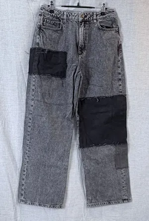 Garage Denim Gray‎ Patchwork Wide Leg Jeans Urban Street Utility Size 9 thumbnail 1