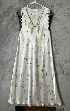 Oscar‎ de la Renta Floral Satin Slip Maxi Dress Lace Trim Coquette Cottage XL thumbnail 1