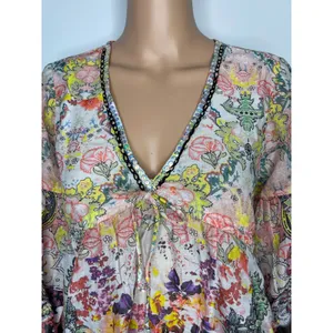 Natural Life Isabella Cotton Top M New Boho Western Black Multicolored Paisley thumbnail 5
