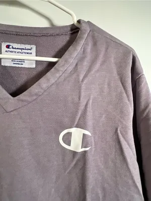 Champion Women’s Size Medium Boxy‎ Cropped Sweatshirt V-Neck Smoked Lilac Purple thumbnail 6