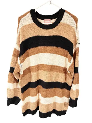 Show Me Your Mumu Timothy Tunic Sweater in Neutral Multi Stripe Size Medium thumbnail 1