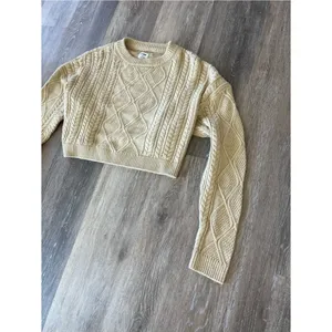 Cotton On Cream Cable Knit Cropped Sweater Fisherman Pullover Womens Size Medium thumbnail 6