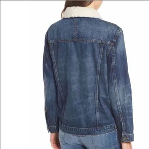 Good American Shearling Collar Denim Trucker Jacket thumbnail 2