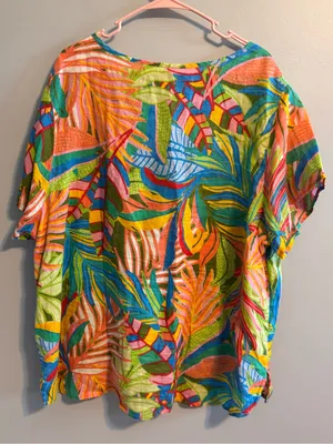 C&C California 3X 100% Linen Tropical Print Oversized Short Sleeve Top thumbnail 3
