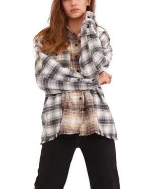 Urban Outfitters Plaid Flannel Shirt Oversized Mixed Media Brown S thumbnail 2