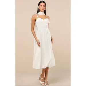 NEW Lulus Irresistibly Darling Ivory Chiffon Midi Dress and Scarf Set Large thumbnail 2