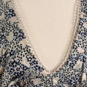 Anthropologie V-neck Plunge Tunic Mini Dress Blue Floral Crochet Tassel Large‎ thumbnail 8