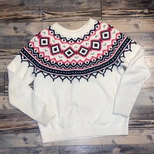 Tommy Hilfiger wool blend Fair Isle Christmas White and Pink Patterned Sweater thumbnail 1