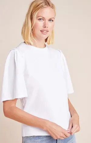 Citizens of Humanity Shirt Women XS White Cotton Flutter Sleeve Crew Neck Tee‎ thumbnail 1