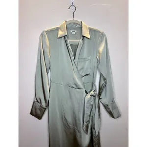 Jason Wu Wrap Dress Womens XS Sage Green Satin Long Sleeve Midi WT4255-300-EPA thumbnail 7