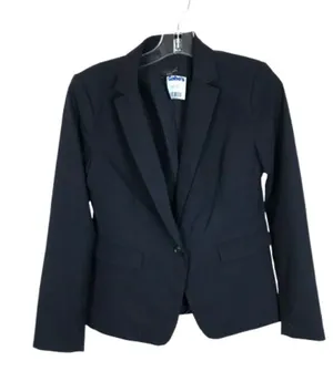 NWT Ann Taylor Factory Petite Size 4 4P Navy Blue One-Button Blazer Jacket NEW thumbnail 1