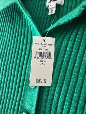 NEW!! Aerie‎ Green Ribbed Cropped Sweater Polo Wool Blend thumbnail 5