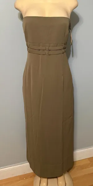 4th & reckless Strapless Olive Midi Dress with Waistband Detail thumbnail 1