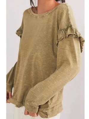 Anthropologie Pilcro Top Womens Sz M Ruffled Open Back Moss Cotton Long Sleeves thumbnail 9