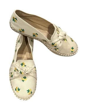Talbots Izzy Lemon Knotted Canvas Cream Flat Espadrilles Embroidery Shoes 6.5 thumbnail 1