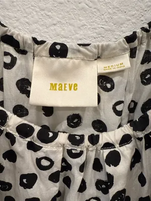 Maeve Anthropologie Polka Dot Peasant Blouse Medium Black White Puff Sleeve Top thumbnail 4