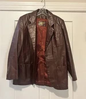 Vintage Etienne Aigner Women 16 Large Dark Red Leather Blazer Jacket Trench Coat thumbnail 1
