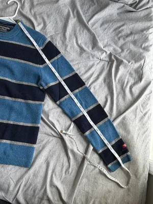 Abercrombie & Fitch Men's Sweater Lambswool Blend Blue Striped L Muscle Y2K VTG thumbnail 9
