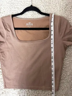 Hollister Ribbed Scoop Neck Crop Top in Camel Brown thumbnail 4