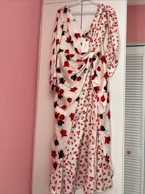 o.p.t Floral One Shoulder Wrap Midi Maxi Dress Red White Romantic Wedding Guest thumbnail 3